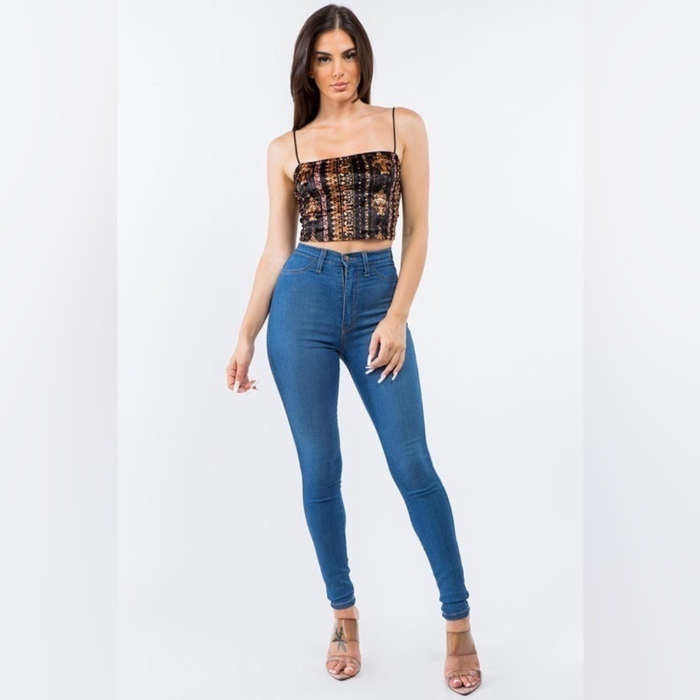 Bear Dance Bohemian Baroque Printed Velvet Crop Top